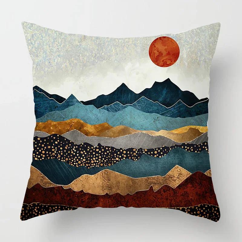 Nordic Mountains Sunrise Whale Metal Painting Pillowcase Sofa Decoration Cushion Cover Home Decoration Cushion Cover