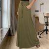 Women Maxi Skirt Adjustable Drawstring High-Waisted Solid Color Long Skirt with Pockets