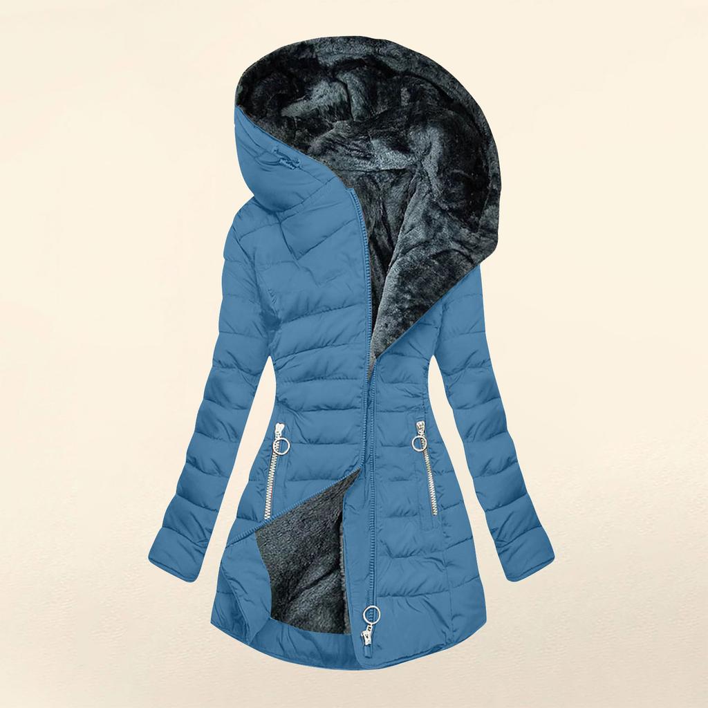 Solid Color Long Sleeve Zippered Slim Fit Women's Winter Hooded Jacket