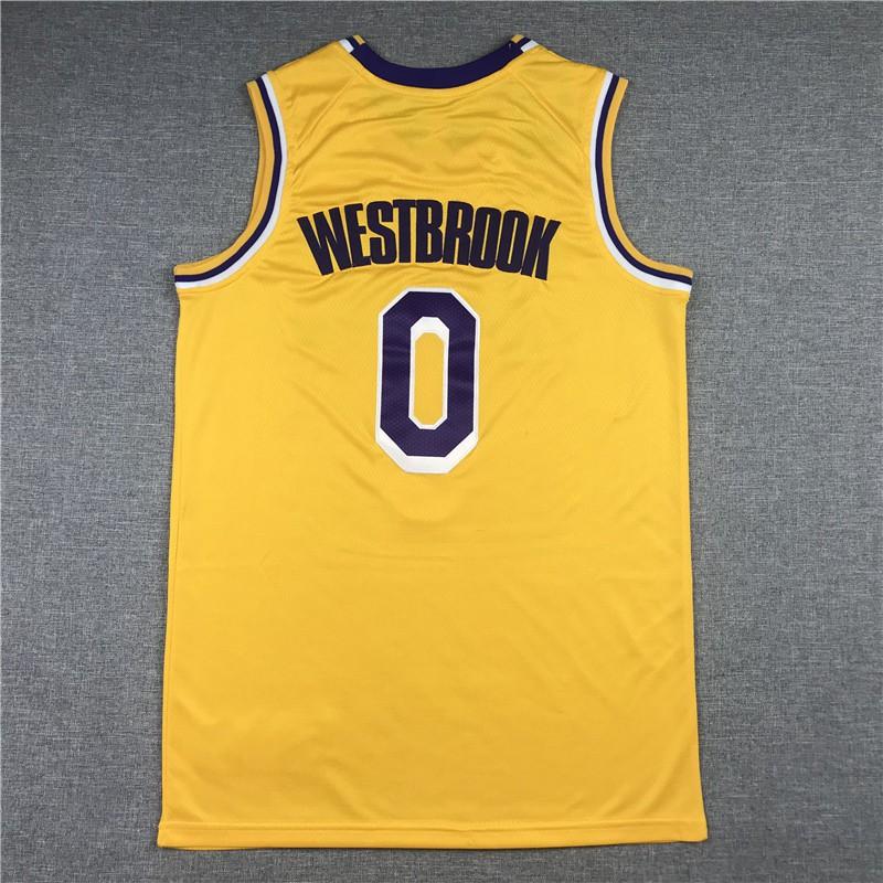 Custom Embroidered NBA Lakers Jersey Russell Westbrook 0 Basketball Uniform Sportswear Men Women