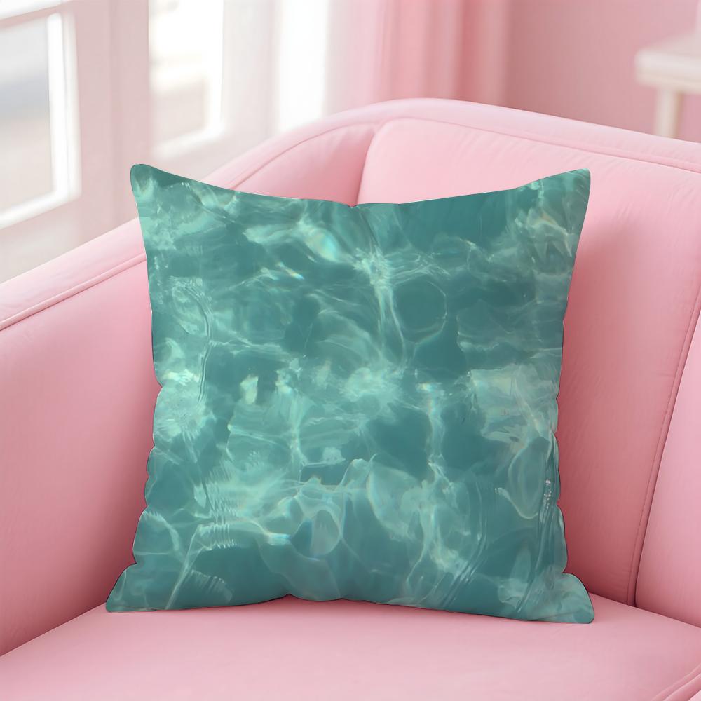 Blue Green Ocean Print Pattern Cushion Cover Pillow Case Soft Skin Friendly Fabric Concealed Zipper