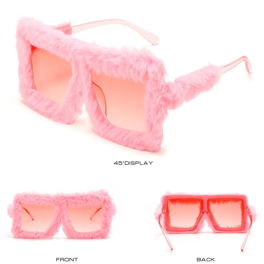 Y2K Trendy Ladies Shades Eyewear for Women Square Frame Soft Fur Plush Sunglasses Ladies Sexy Shades Punk Sun Glasses