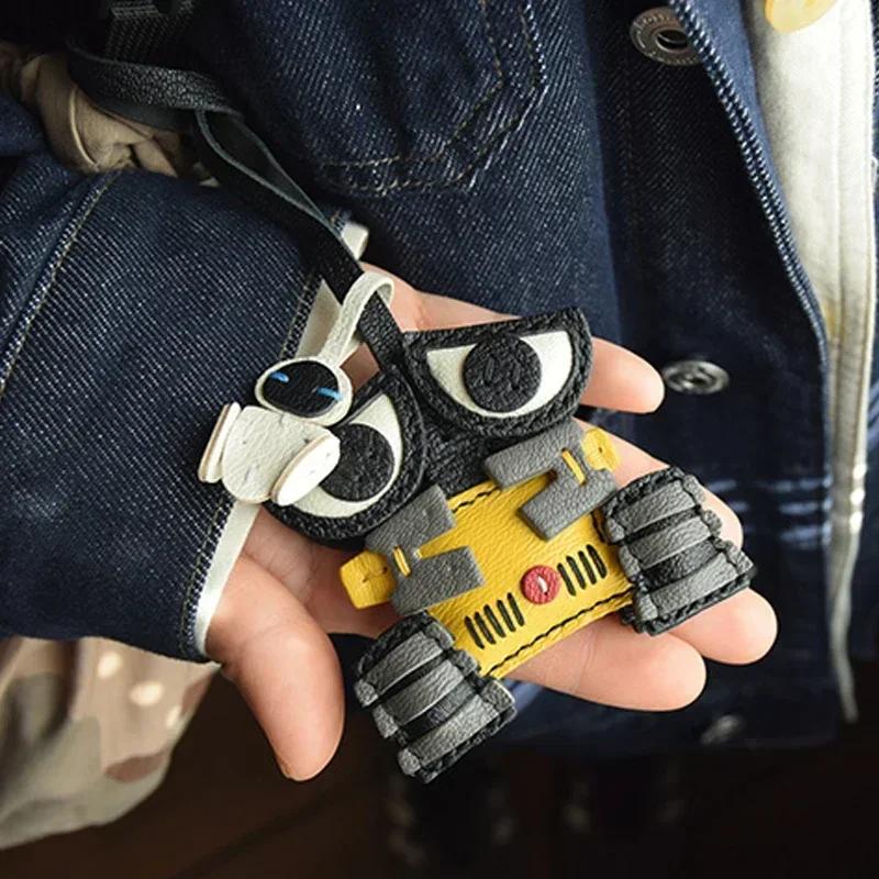 Ручная работа Кожаный Милый Робот Брелок для Сумки Брелок для Ключей Рождественские Подарки на День Рождения