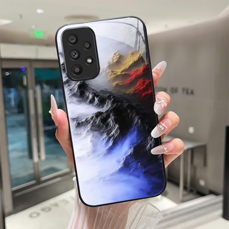 Cute Cartoon Cats Flower Case For Samsung Galaxy A52 A52S A72 4G 5G Tempered Glass Phone Case Protective Back Cover Hard Shell