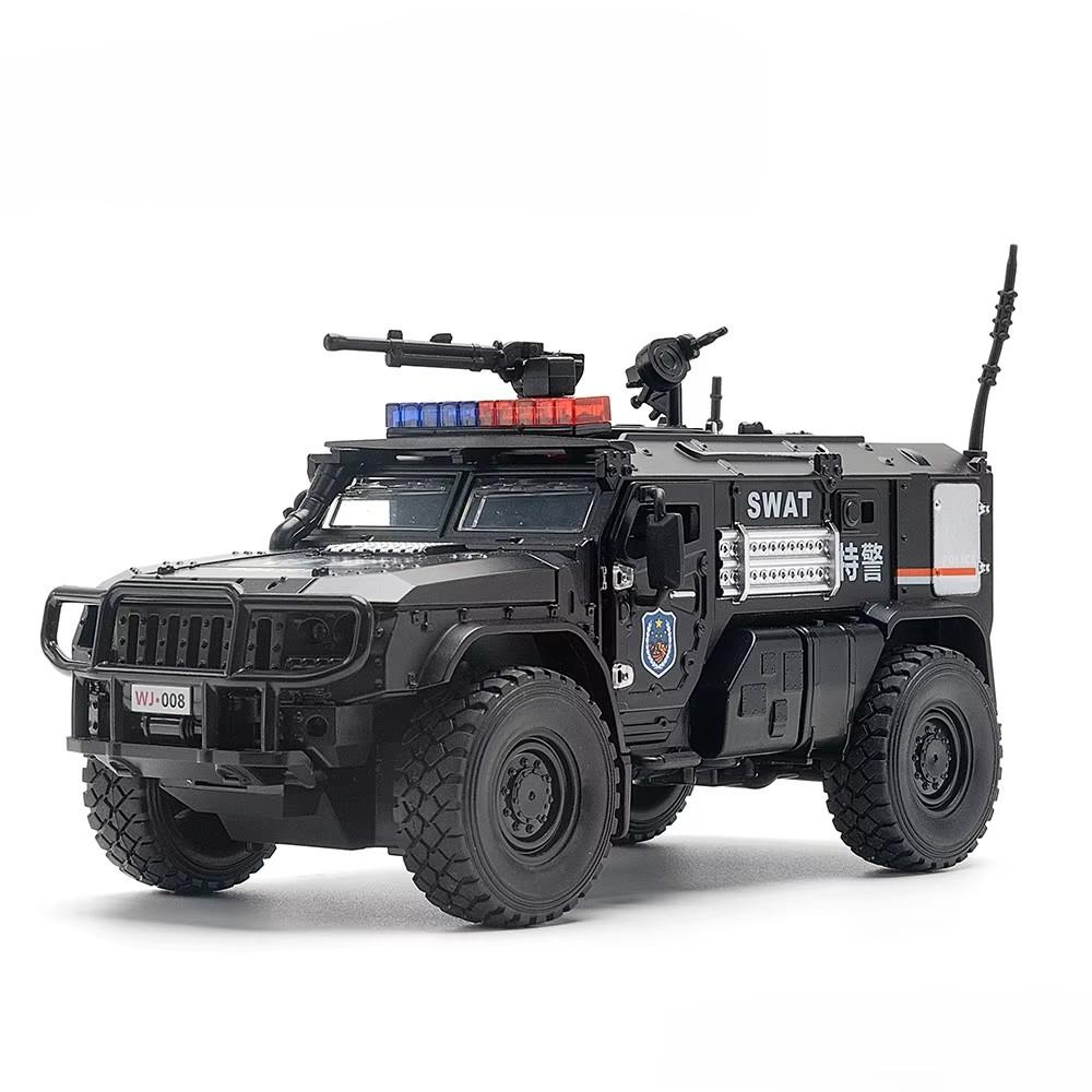 1:Масштаб 1:32 Модель-игрушка Бронированный полицейский автомобиль SWAT Металлическая литая машинка с механизмом обратного хода Амортизация Тяжелый грузовик Игрушки Звук Свет Подарок для детей