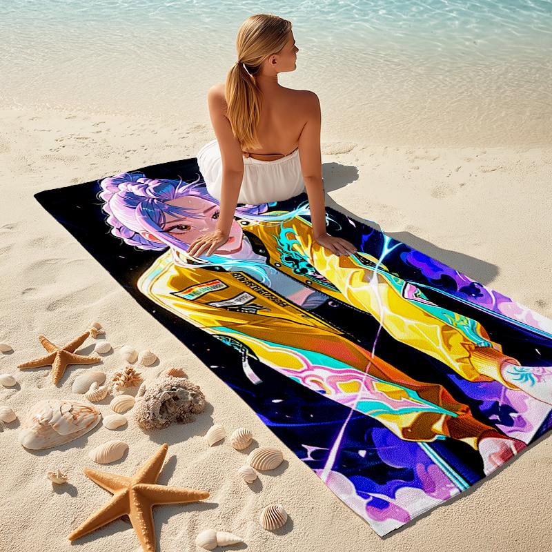 1pc KPop Demon Hunters RUMI2 Beach Towel, Comfortable and Thick, and Swimming/Bath/Picnic/Camping Towel, Suitable for Seaside Beaches