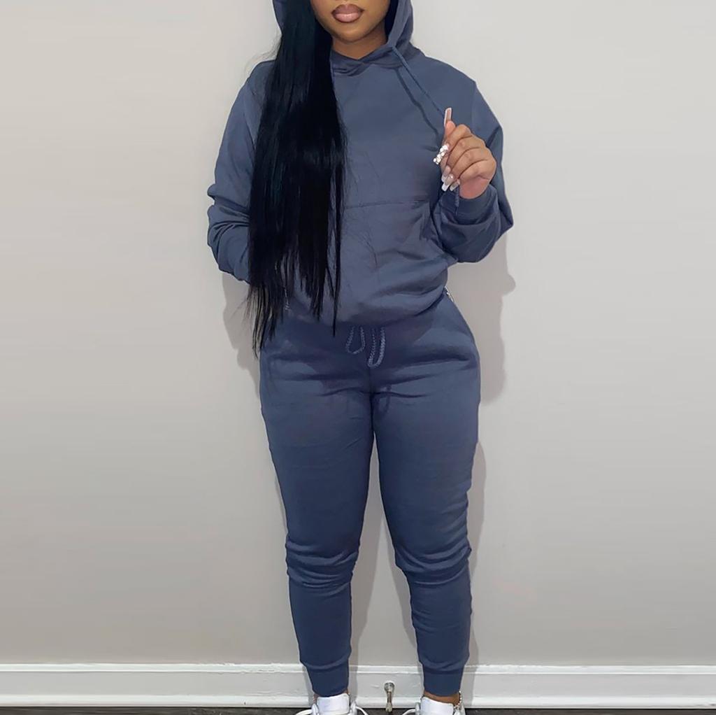 Женская осенне-зимняя толстовка с капюшоном, повседневный спортивный костюм из двух частей