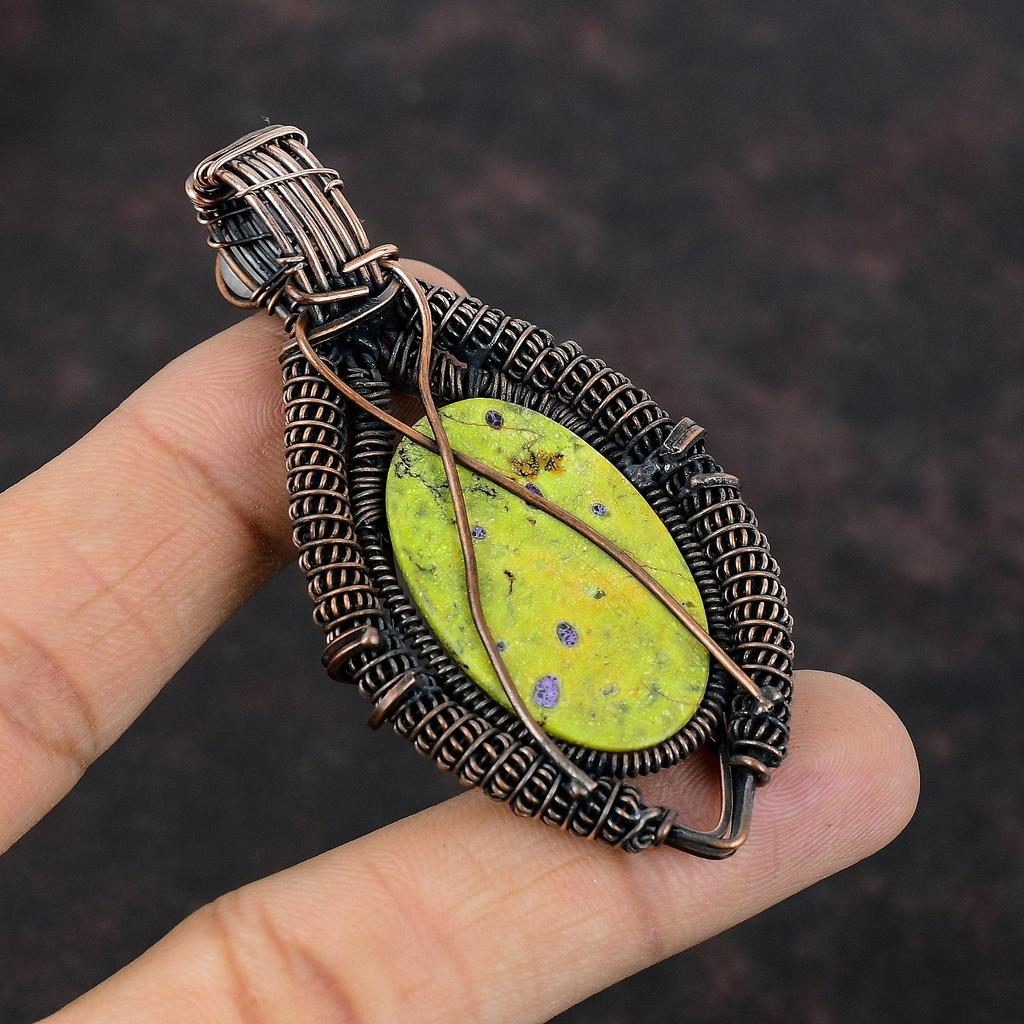 Стихтит, медная проволока, обернутая подвеска, Радужные украшения из лунного камня, кулон ручной работы, ювелирные изделия со стихтитом, драгоценный камень, подарок для нее, ювелирные изделия из медной проволоки