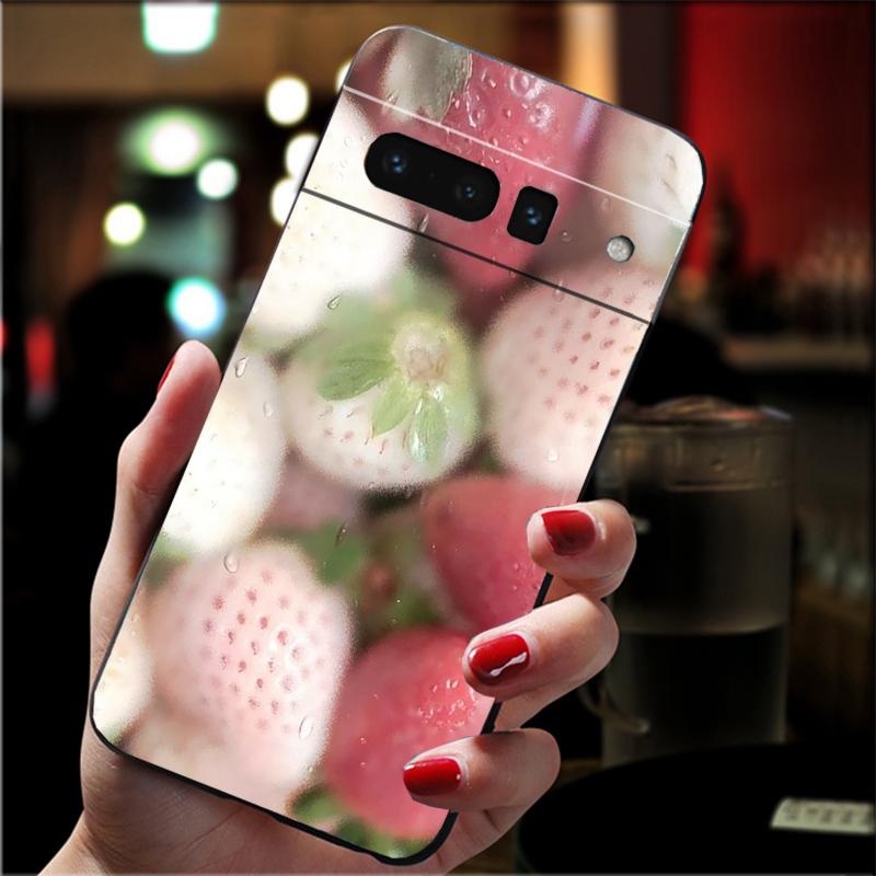 For Google Pixel 10 9 Pro XL Silicone Phone Soft Case For Google Pixel 9A 8A 7A 6A 5 Cover Shell Strawberry Fruit Cat
