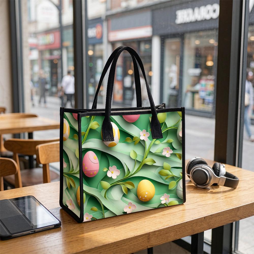 Easter Egg Print Tote Bag Fashion Casual Large Capacity Shopping Handbag for Women Daily Use