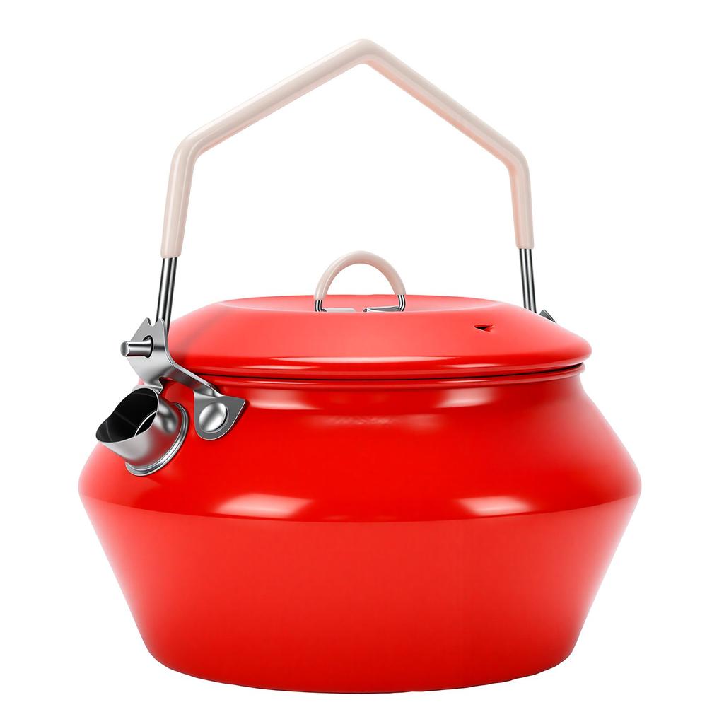 Camping Kettle 304 Stainless Steel Outdoor Coffee Tea Pot with Thick Silicone Handle Red Enamel Coating Fast Heating Portable Water Boiler for Hiking