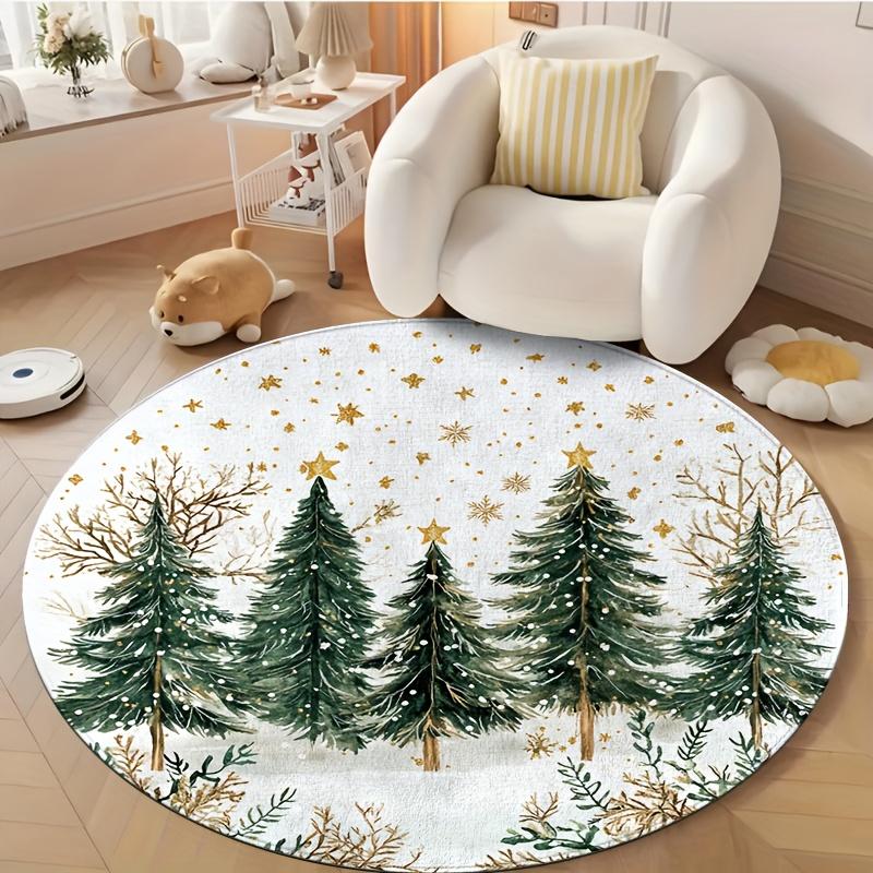 Merry Christmas Round Rug Red Black Buffalo Plaid Gnomes Area Rug for Entryway
