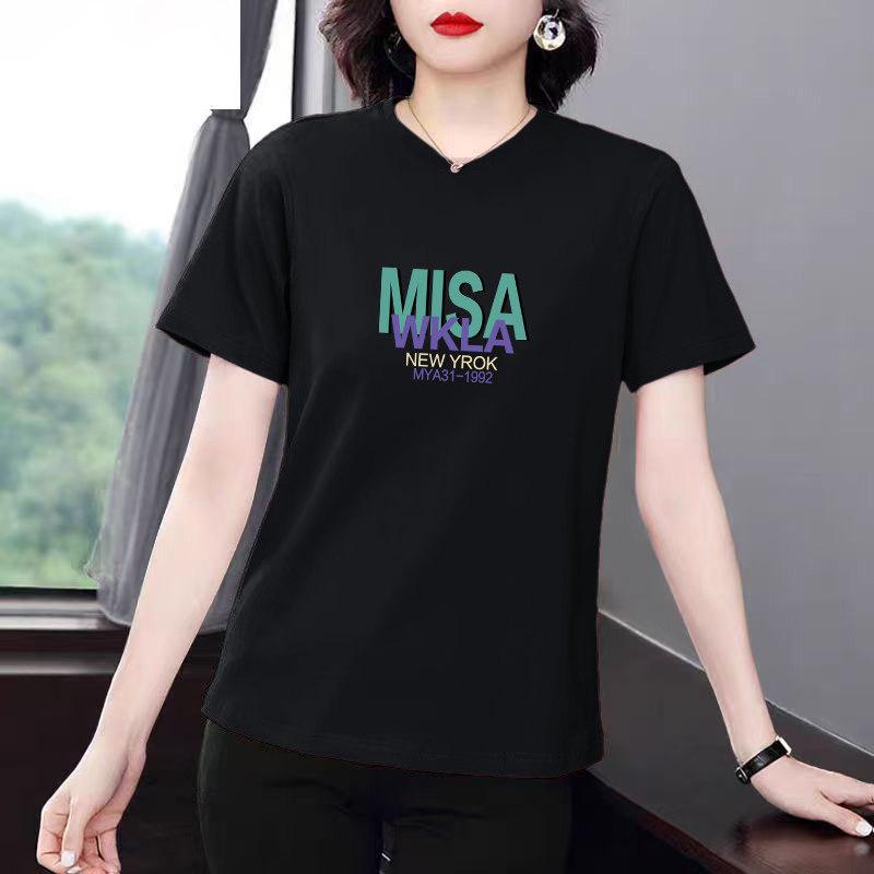 Женская корейская свободная футболка с коротким рукавом, стройнящая, с буквой - Большой размер, летняя, с круглым вырезом