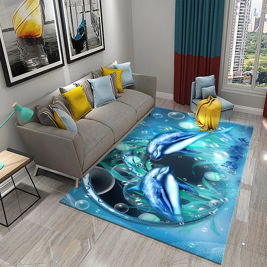 Мультяшный ковер с дельфином Милый коврик с морским животным для детской спальни Ковер Детский игровой коврик для ползания Коврик для ванной противоскользящий Домашний декор