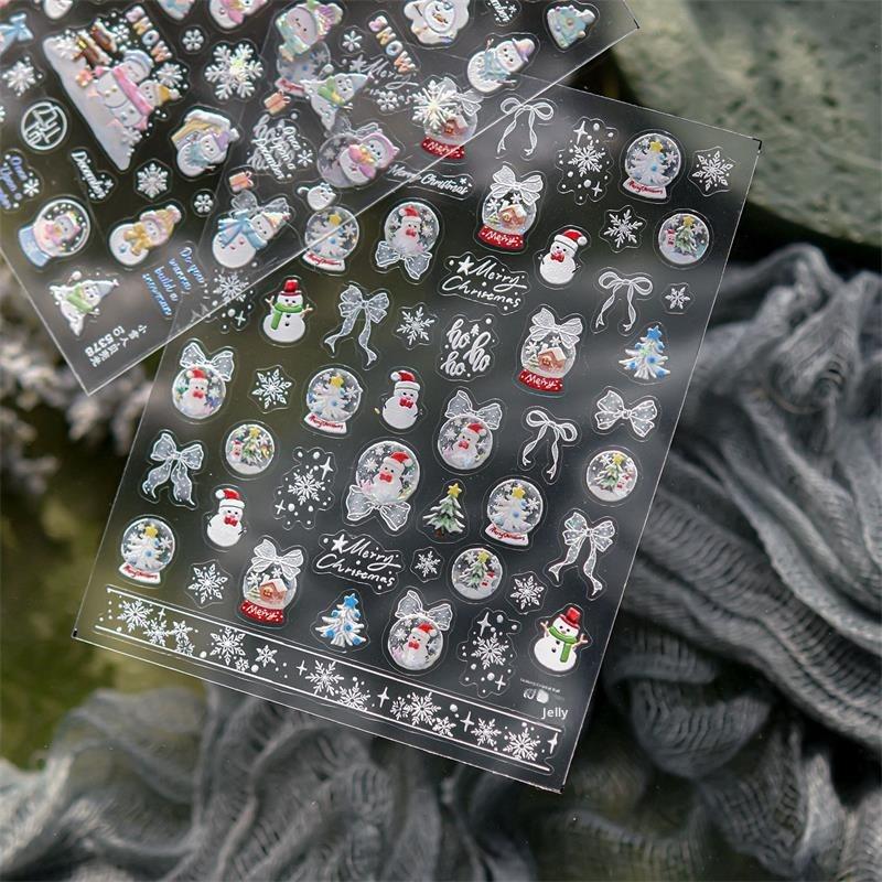 Милые наклейки для нейл-арта с принтом Санта-Клауса, рождественской елки, снеговика, снежинки и банта - Сладкие маникюрные наклейки для декора ногтей, подарок