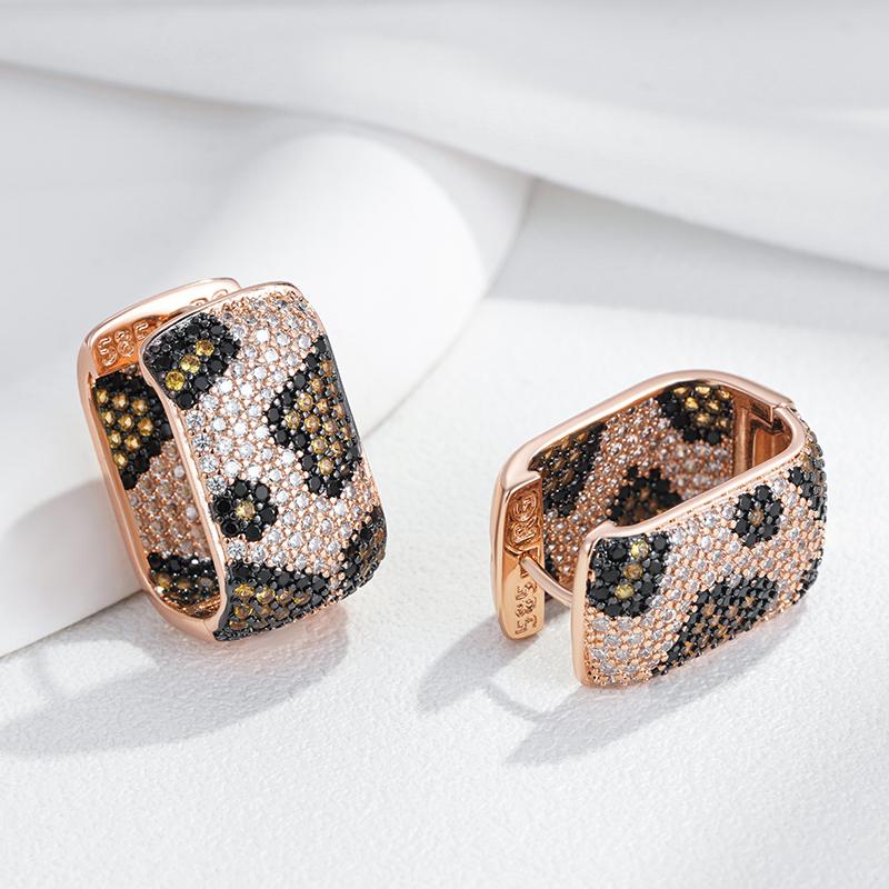 Full Shiny Natural Zircon Leopard Print Hoop Earrings Women Unique  Rose Gold And Black Plating Vintage Daily Jewelry