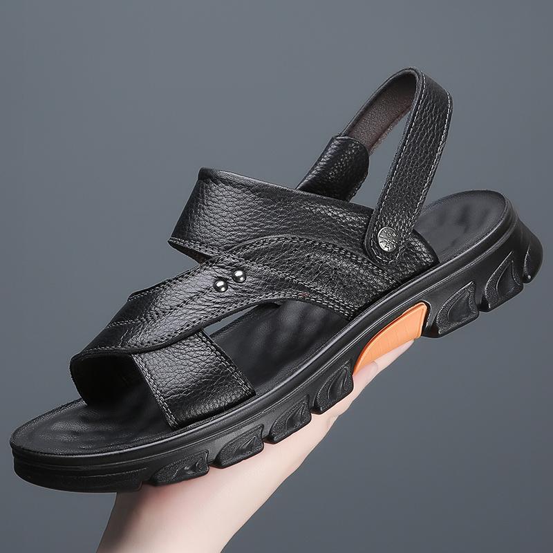 Модные мужские сандалии из натуральной кожи, летние пляжные тапочки с латексной подкладкой, мягкие, легкие, универсальные, ретро-сандалии, мода 2024 года для мужчин