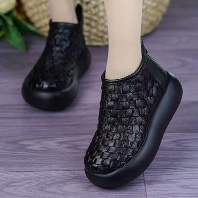 Зарубежный стиль толстая подошва плетеный узор новые ботинки Мартин женские 2025 осень и зима круглый носок ретро увеличивающие рост короткие голенища на одной педали кожа