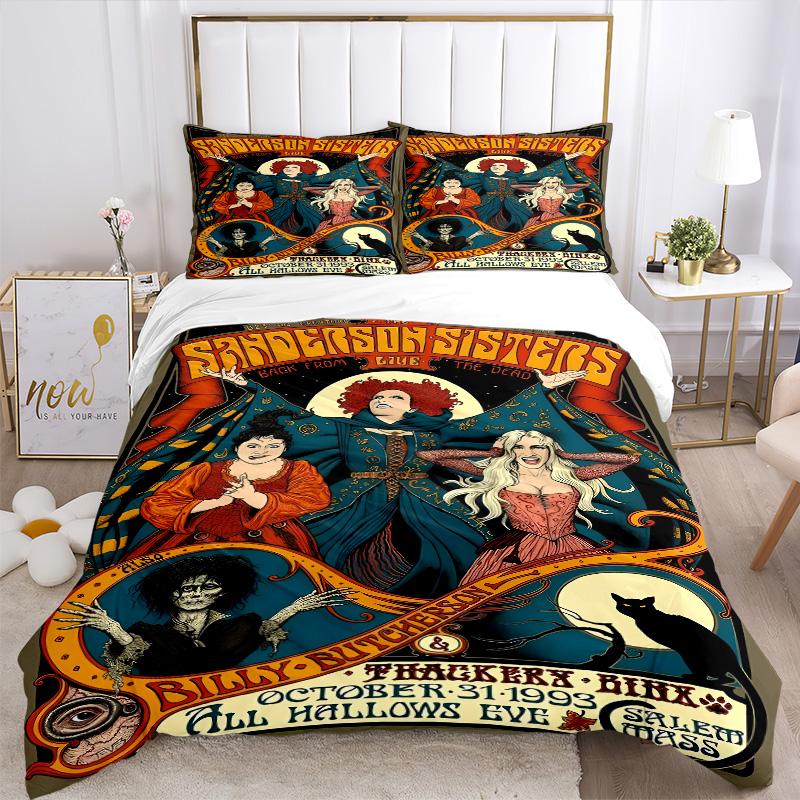 Halloween Sanderson Sisters Party Print 3Pcs Bedding Setduvet Cover With 2 Bedropillowcase Home Birthday Gift