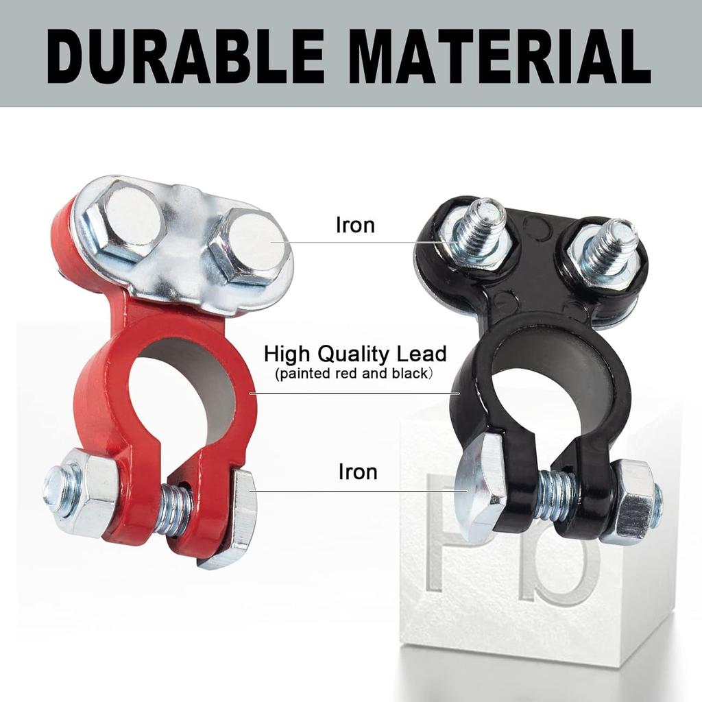 CZC AUTO Battery Terminals Color Coded Set Top Post Connectors Clamps with Matching Anti Corrosion Felt Fiber Washers for Car Truck Vehicle Ship Boat