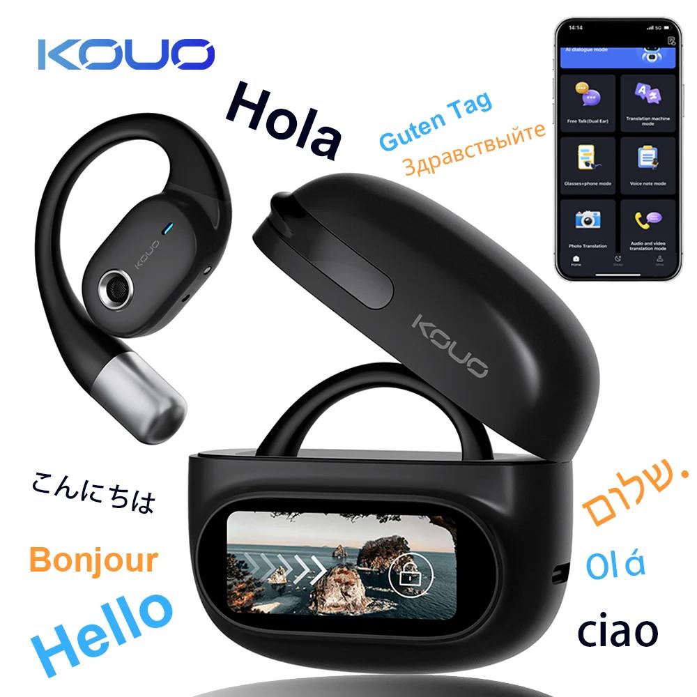 KOUO Open Bluetooth Earphones 164 Languages Real Time Translator Headphones Wireless Earbuds for Travel Learning Sports Gaming