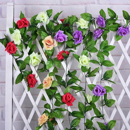 Fake Flower Vine Realistic Looking Decorative Cloth Outdoor Simulation Rose Flower Vine for Home