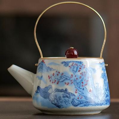 Простой подъемный горшок с балкой для печи Ru Kiln, керамический чайный сервиз для кунг-фу, домашний заварочный чайник для офиса, заварник для чая с открытым куском