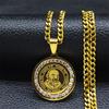 Padre Pio Rhinestones Pendant Stainless Steel Crystal Necklaces for Women Men Gold Color Statement Christian Chain Jewelry Gift