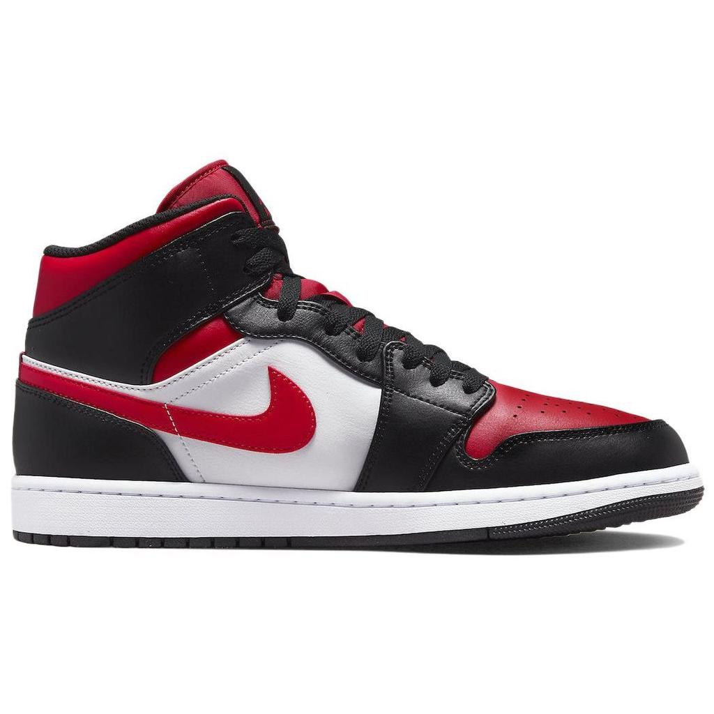 Мужские кроссовки Air Jordan 1 Mid Bred Toe Black White Fire-Red 554724-079
