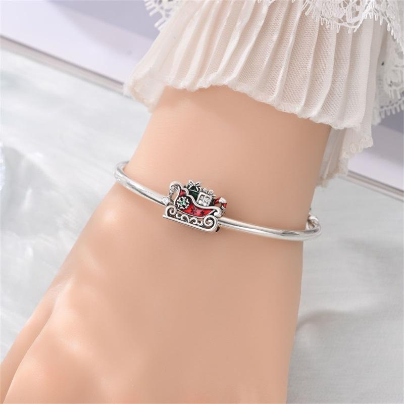 925 Silver Christmas Puppy Cat Charms Sleigh Happy New Year Bead Pendant Fit Original Bracelet Necklace Jewelry Gift