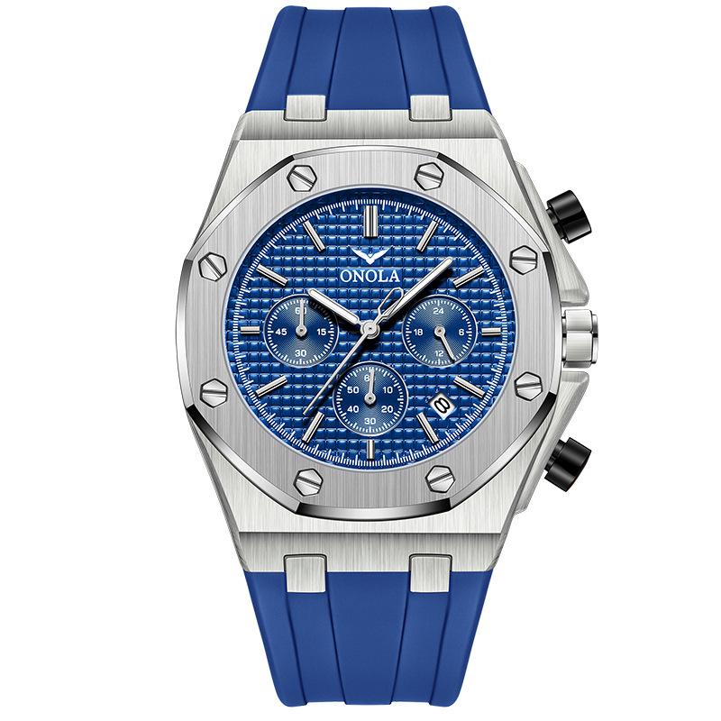 Новые роскошные мужские часы с коробкой ONOLA, многофункциональные мужские водонепроницаемые часы с силиконовым ремешком, мужские кварцевые часы