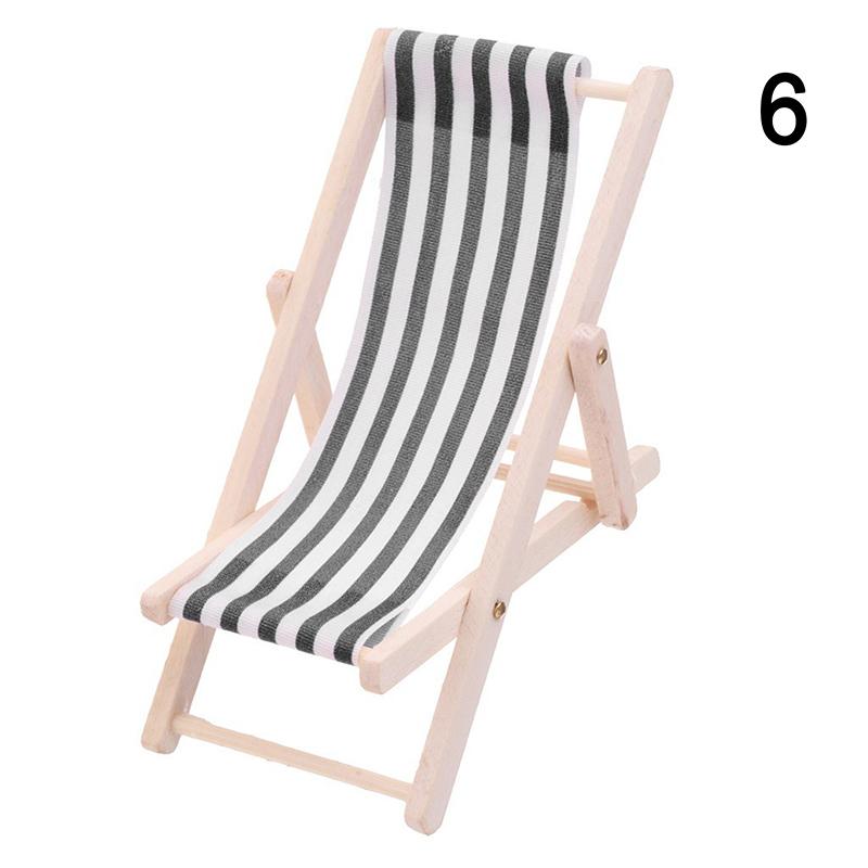 1:12 Mini Foldable Wood Beach Chair Recliner Sunbathing Chair Chaise Dollhouse