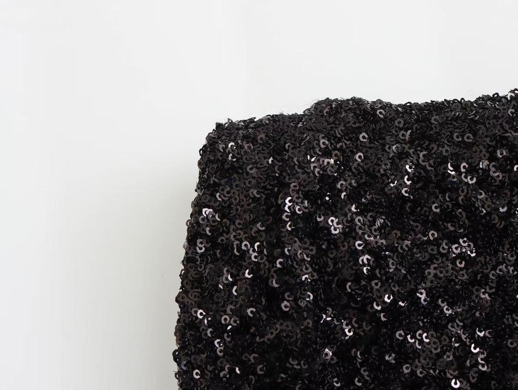 Y2K Winter Black Sequin Mini Dress with Shoulder Pads - Sleeveless Evening Wear