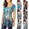 Women's Short Sleeve Tunic Loose Tops Casual Plus Size Tops Pleated Tunic Button Casual Summer Floral Tie Tops For Women