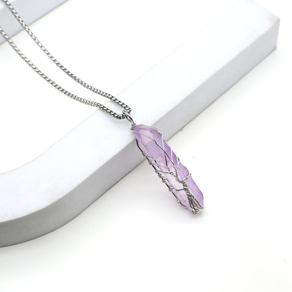 Women Necklace Natural Stone Hexagonal Pyramid Winding Pendant Necklace For Women Birthday Gift Chain 60 CM