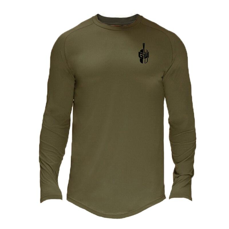 Muscleguys Men's Soft Mesh Long-sleeve Tees Training Fitness Clothes Spring and Autumn Curved Hem Graphic T Shirts