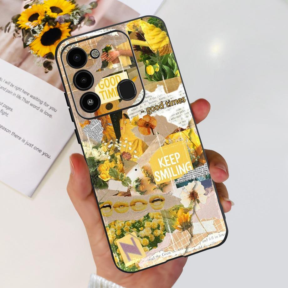 Для Tecno Spark 8C 2022 Задняя крышка Мягкий силиконовый бампер Цветочный принт Бабочка Чехол для телефона Capa Для Tecno KG5k, KG5j, KG5n Чехол