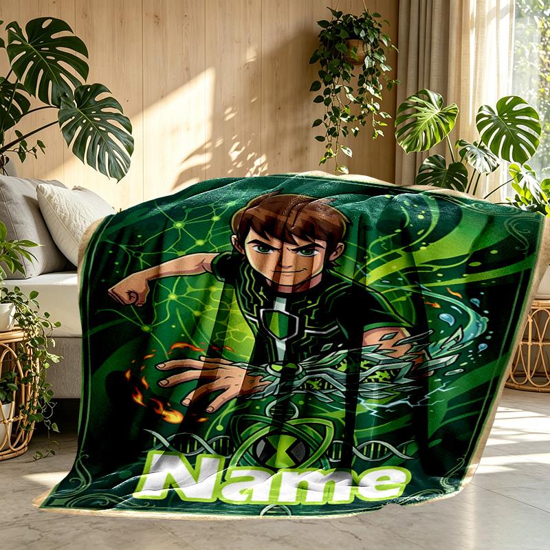 Custom Name Personalized Ben 10 Cartoon Print Blanket, Home Decor, Bedroom, Sofa, Camping, Couch, Gifts for Birthday ChristmasEnthusiasts