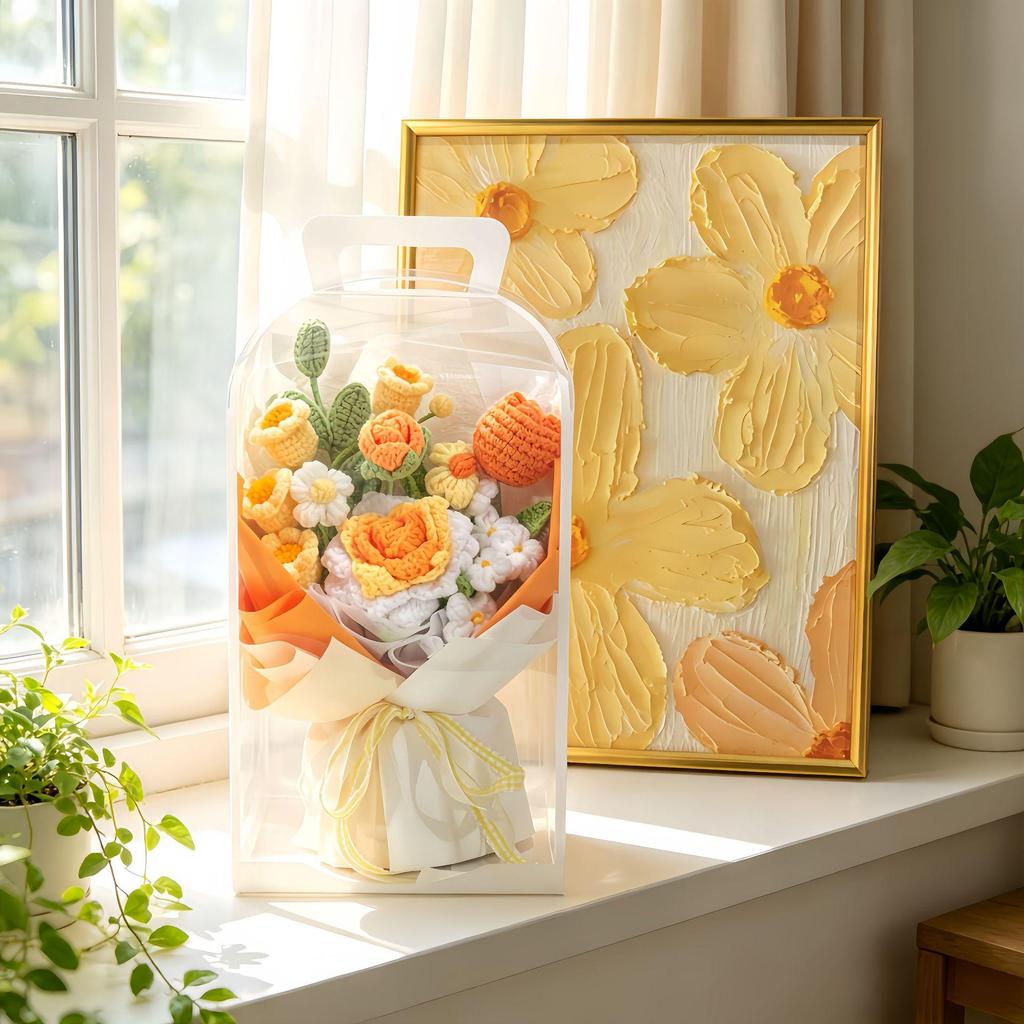 Handmade Wool Rose & Lily of the Valley Preserved Flower Bouquet Gift Box - Ornament for Valentine's Day