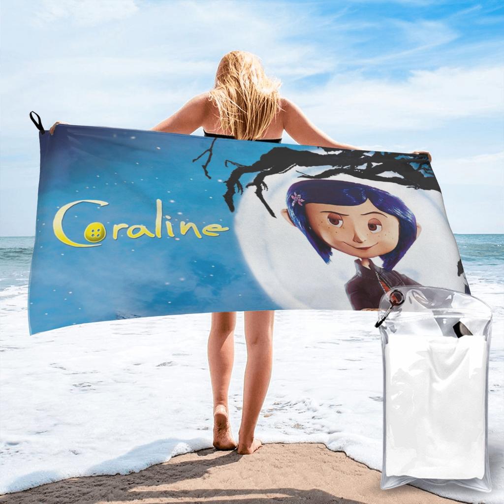 Coralines Halloween Cartoon Anime Beach Towel Soft Microfiber Quick Dry Absorbent Quick Towels For Bath