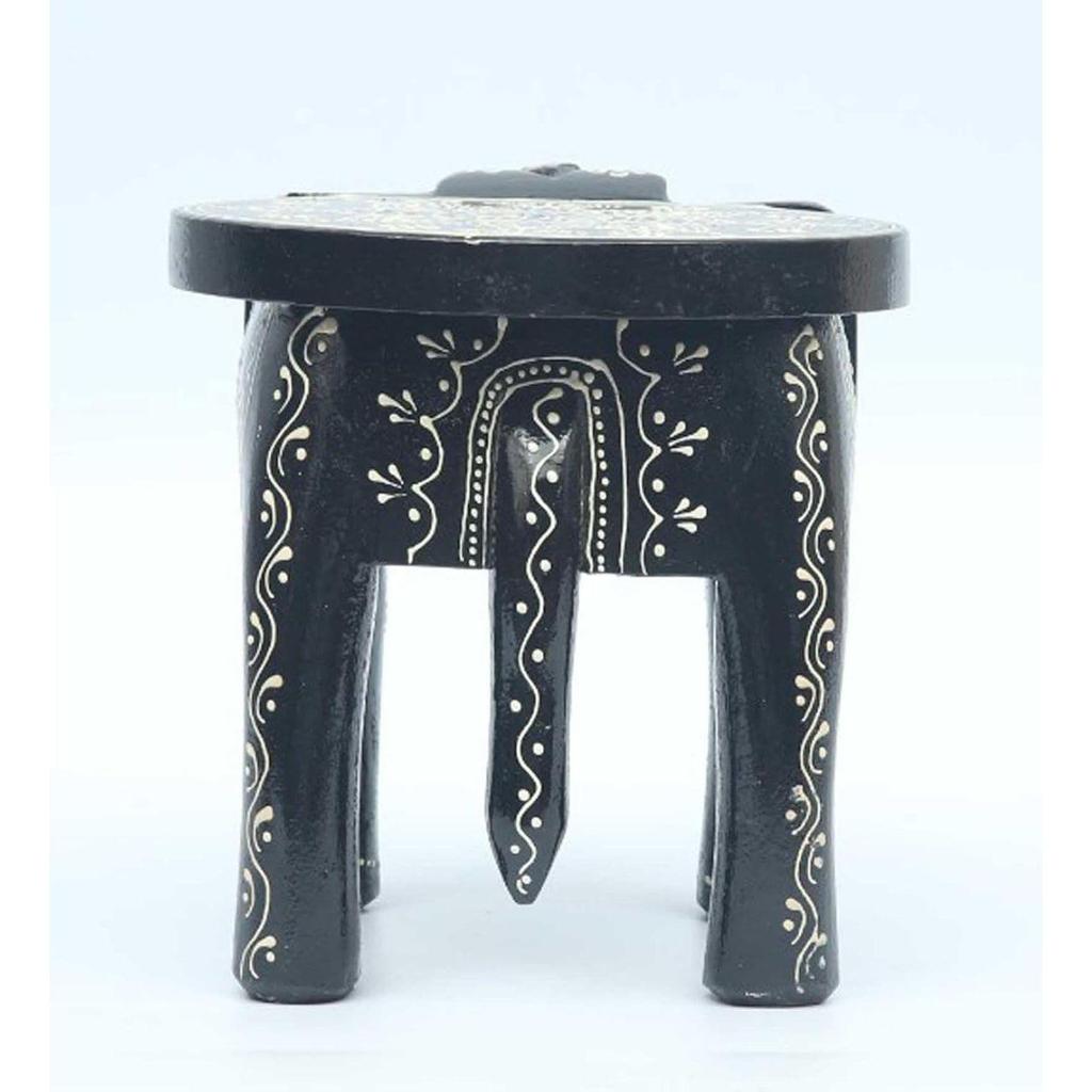 Wooden Painting Decorative Rajastani Painted Elephant Stool Home Decorative Items Showpiece(8 Inch) (Black)