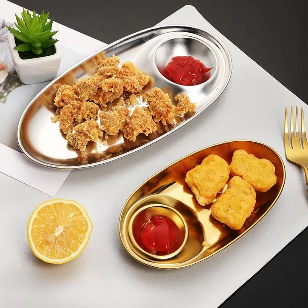 Oval Dinner Tray with Sauce Grid French Fries Plate Universal Sushi Plate  Hotel