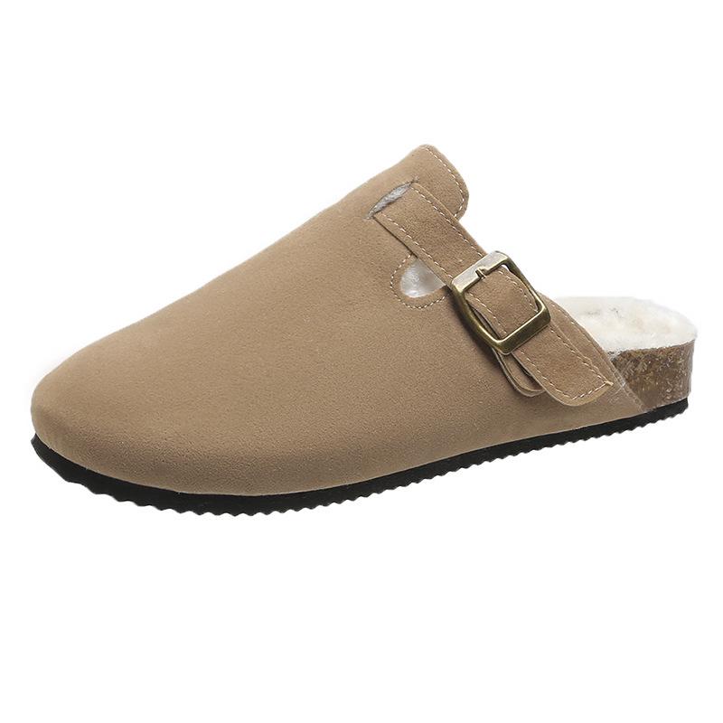 Женские европейские и американские тапочки большого размера с закрытым носком из пробки - Модные полутапочки в римском стиле для пар