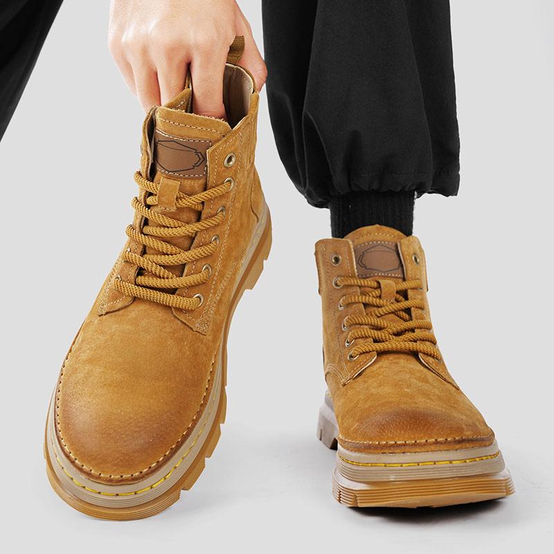 Модные мужские ботильоны на платформе, кожаные ботинки 2025, модные коричневые ботинки на шнуровке, высокие, удобная повседневная обувь, нескользящие рабочие мужские ботинки