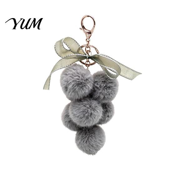 Grape Cluster Bag Charm Plush Keychain for Handbags, Fuzzy with Fruit Handbag Accessory Bow, Decorative Fluffy Ball Keyring Backpacks and Purses
