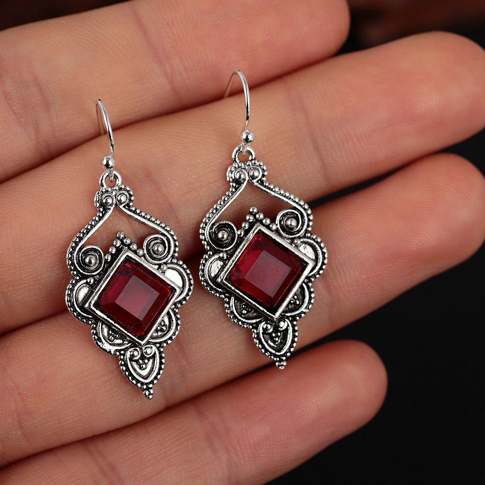 Natural Stone Engagement Wedding Jewelry Hook Ruby Ear Stud Dangle Red Agate Earrings Gemstone