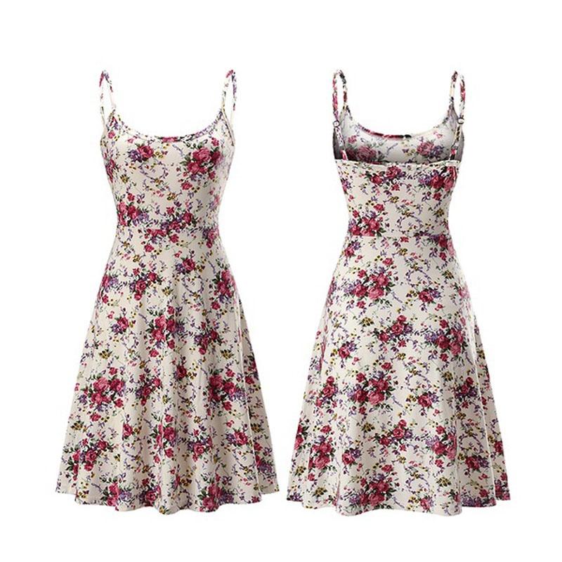 Fuerfits Women's Casual Beach Summer Sleeveless Adjustable Strappy Floral Dress With Premium Quality Comfort