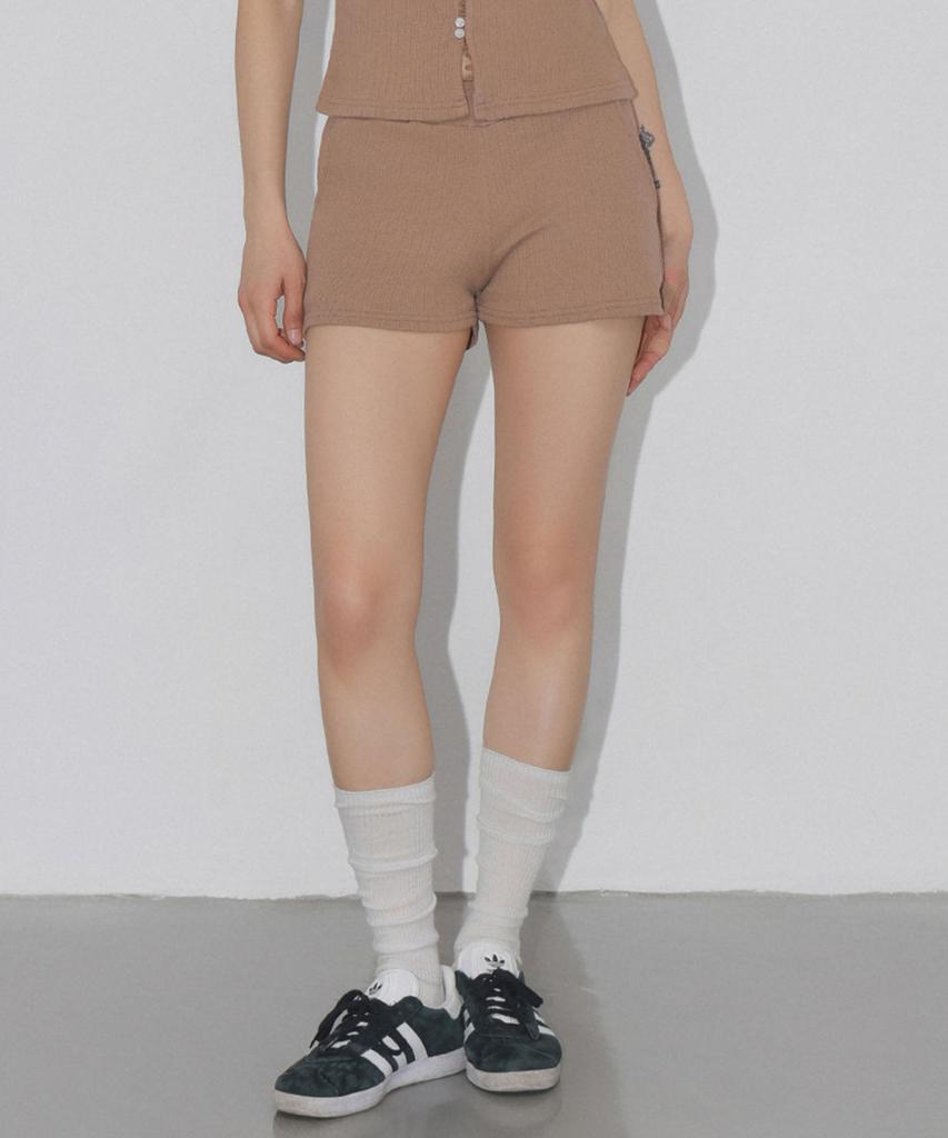 CHICKS Ribbed Micro Shorts Brown