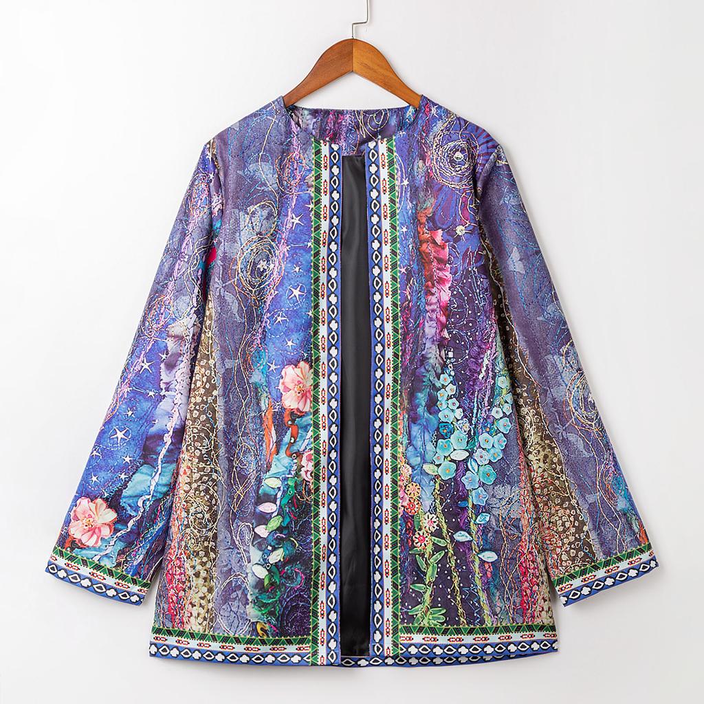 Винтажный женский кардиган с принтом, свободная повседневная куртка с длинными рукавами и карманами, пальто, верхняя одежда