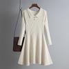 Women's Autumn And Winter Knitted Solid Color Collar A-Line Dress Fashionable And Versatile Base Dress